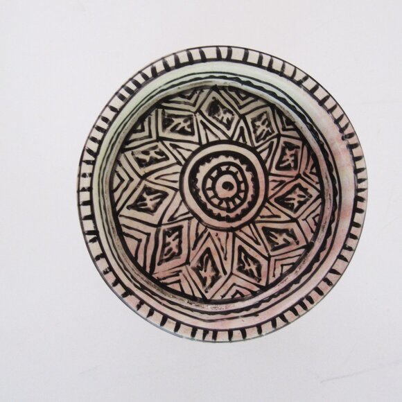 Vintage heavy ceramic candle pillar holder tribal pattern with elephants - Picture 6 of 7